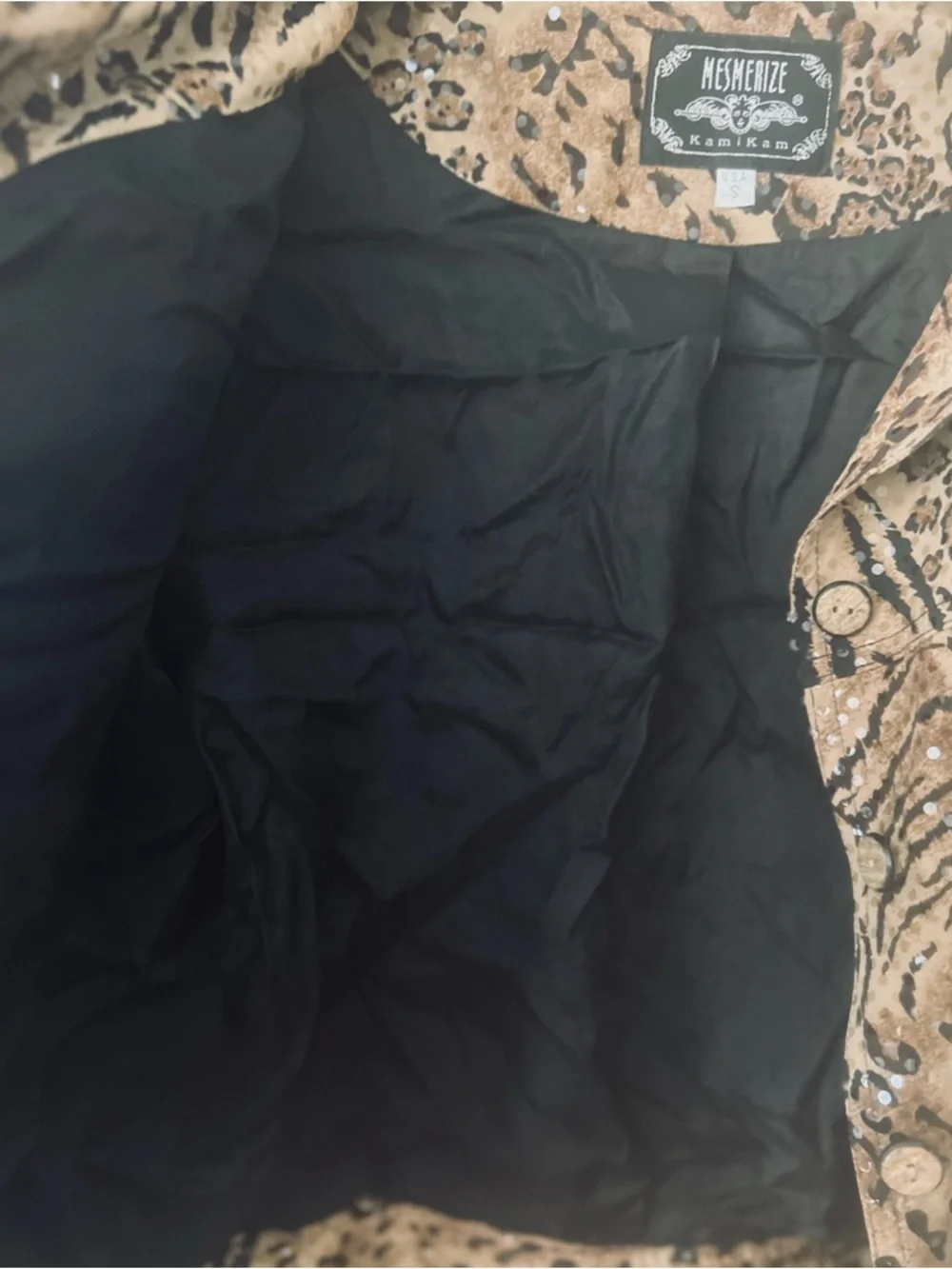 Mesmerize Leopard Tiger Print Cropped Jacket Small Western Glam Button Down - Picture 5 of 6